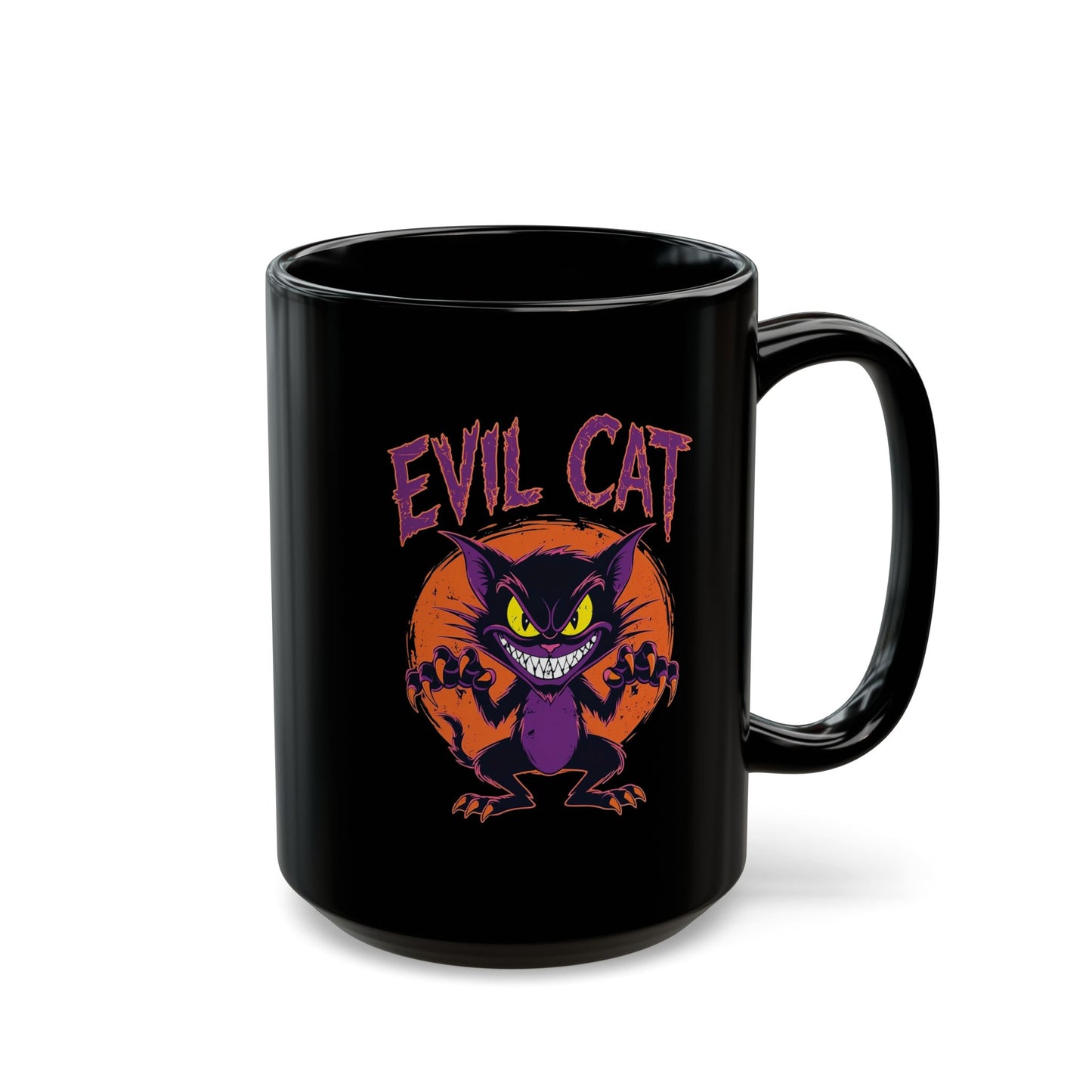 Evil Cat Mug - Black Ceramic Coffee Cup for Cat Lovers, 11oz & 15oz