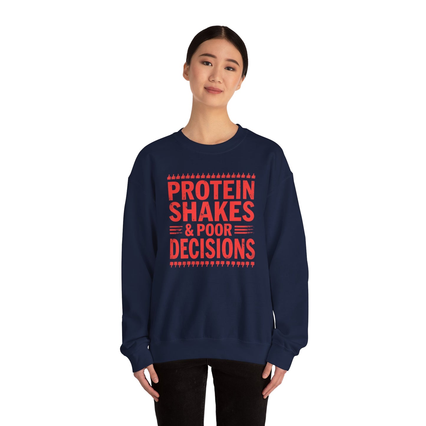Protein Shakes & Poor Decisions Crewneck Sweatshirt, Funny Gym Sweatshirt, Workout Apparel, Fitness Gift, Casual Wear, Unisex Activewear