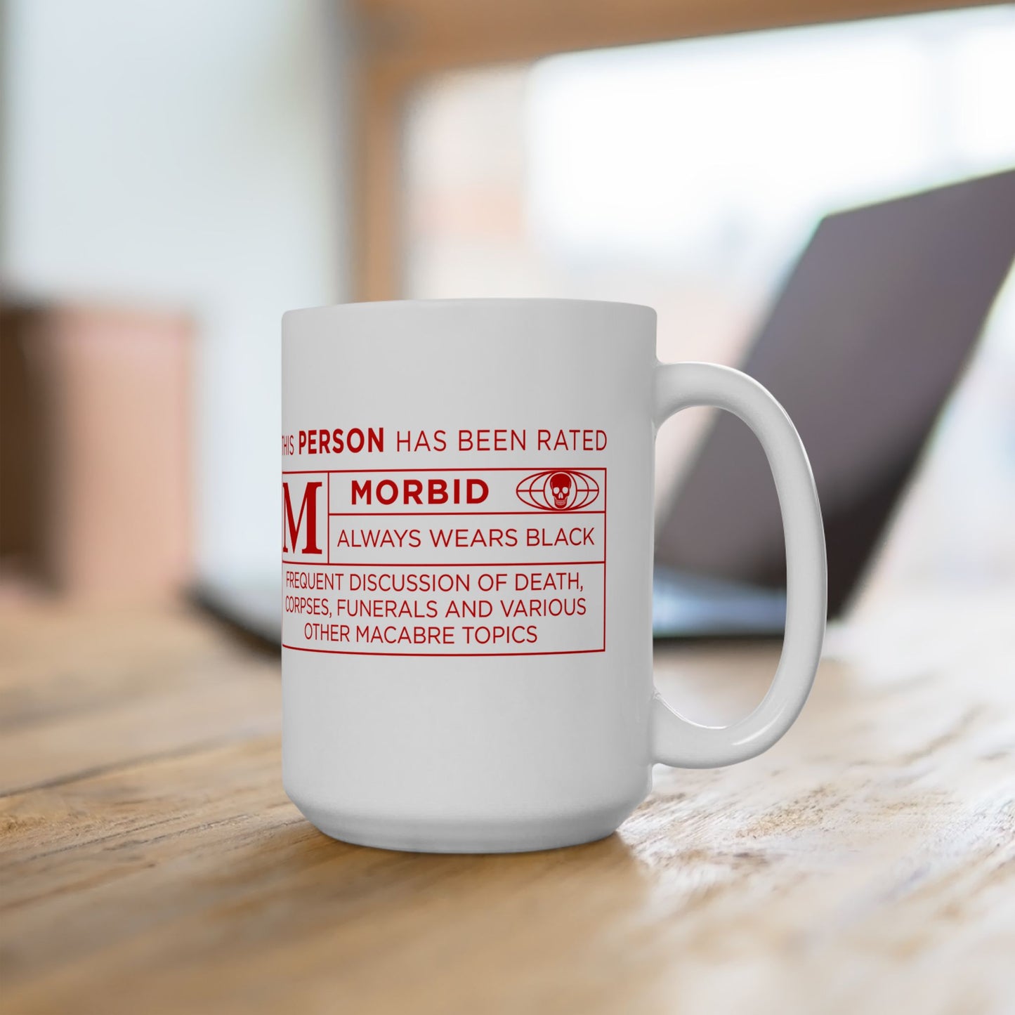 Morbid Humor Ceramic Mug - Rated M for Mature - Unique Gift for Dark Humor Lovers