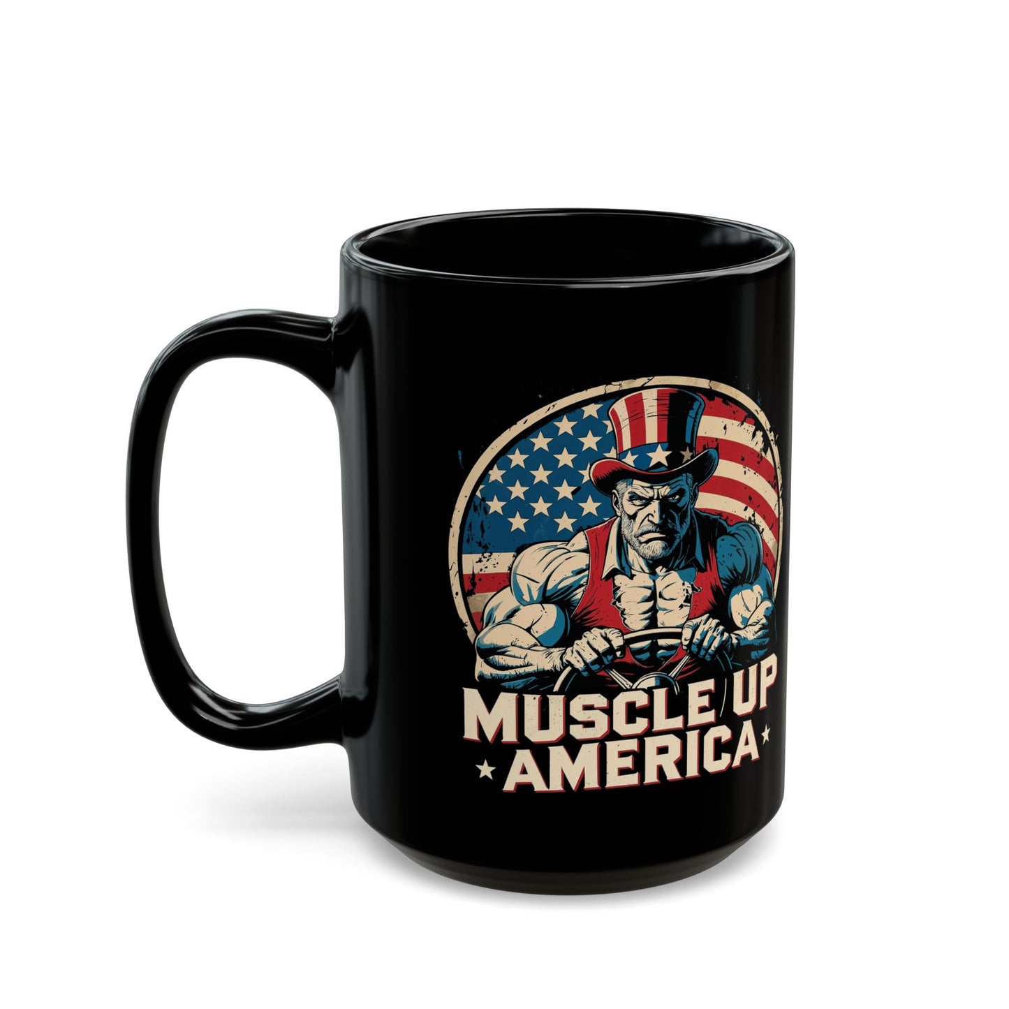 Patriotic Muscle Up America Mug - 11oz & 15oz Black Coffee Cup