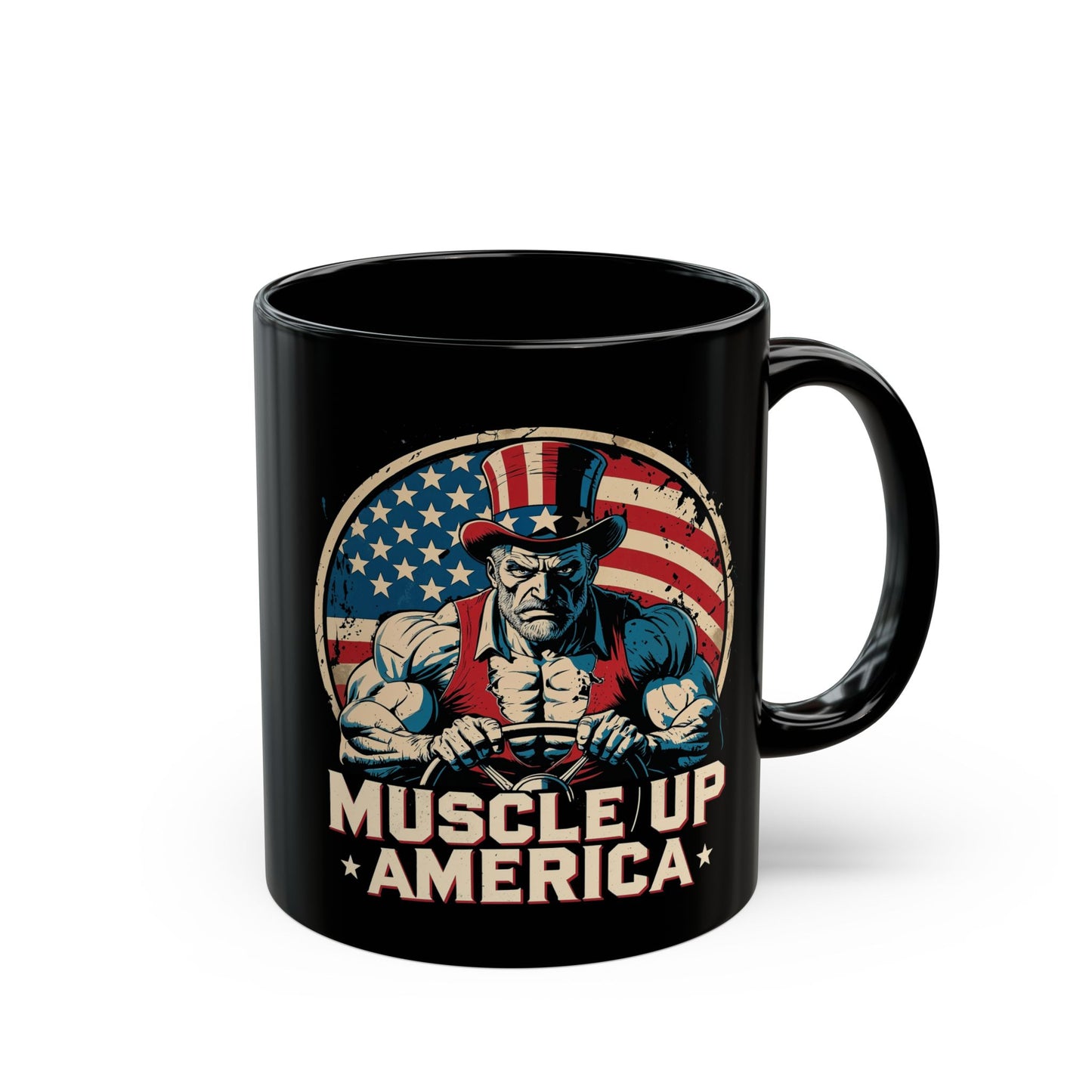 Patriotic Muscle Up America Mug - 11oz & 15oz Black Coffee Cup