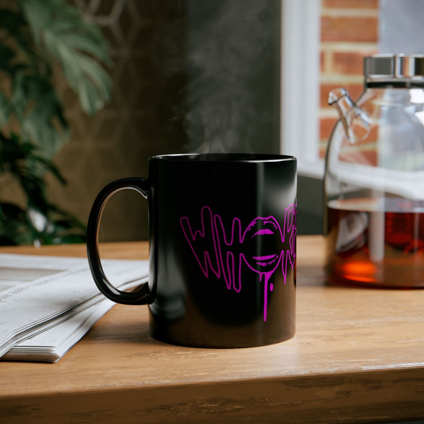 Edgy Black Mug with Pink Lip Design - Perfect for Coffee Lovers