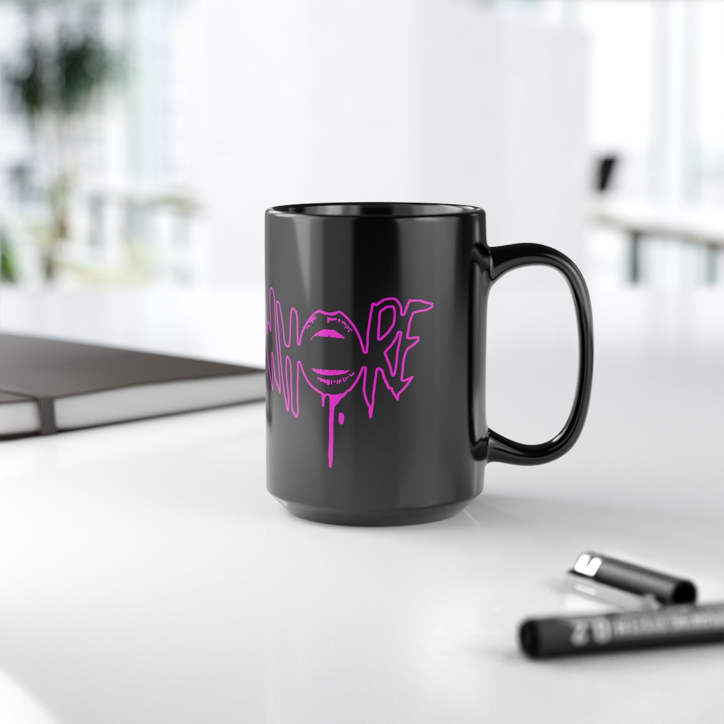 Edgy Black Mug with Pink Lip Design - Perfect for Coffee Lovers