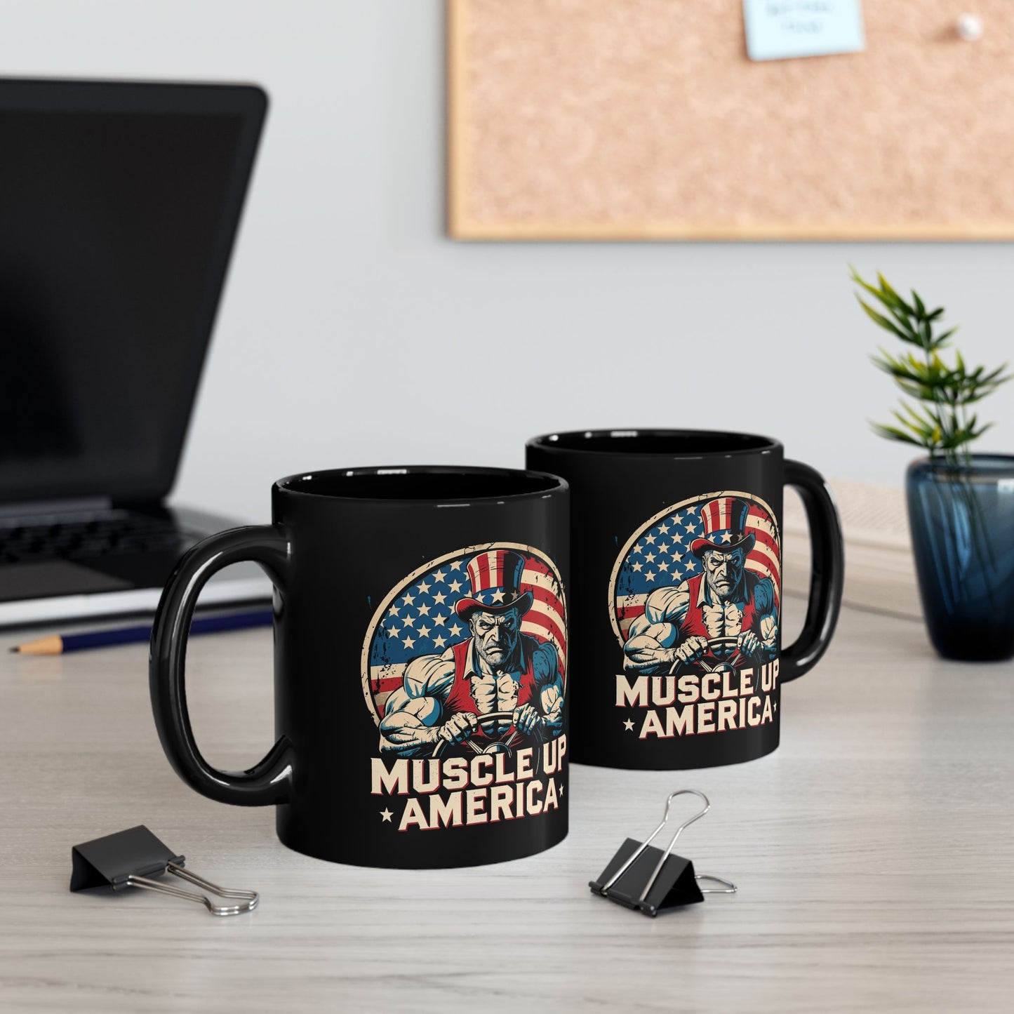 Patriotic Muscle Up America Mug - 11oz & 15oz Black Coffee Cup