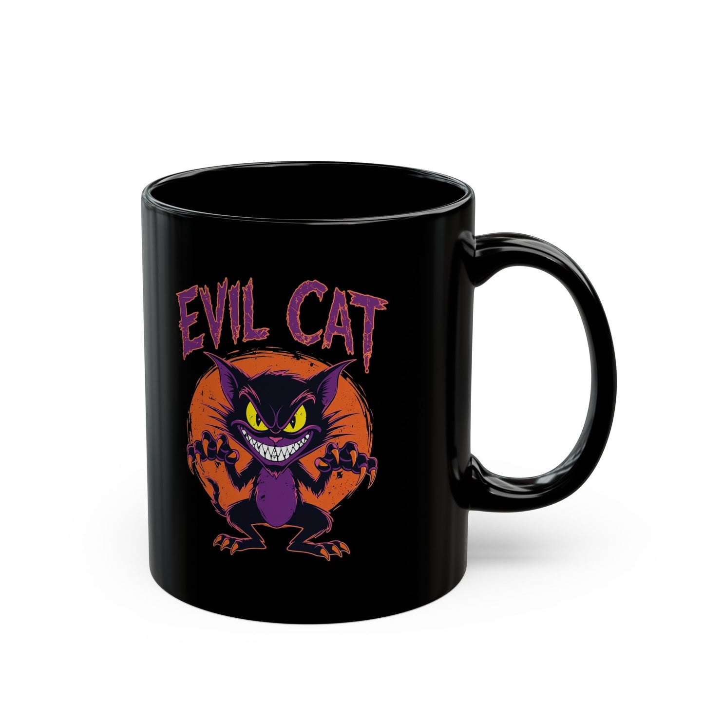 Evil Cat Mug - Black Ceramic Coffee Cup for Cat Lovers, 11oz & 15oz