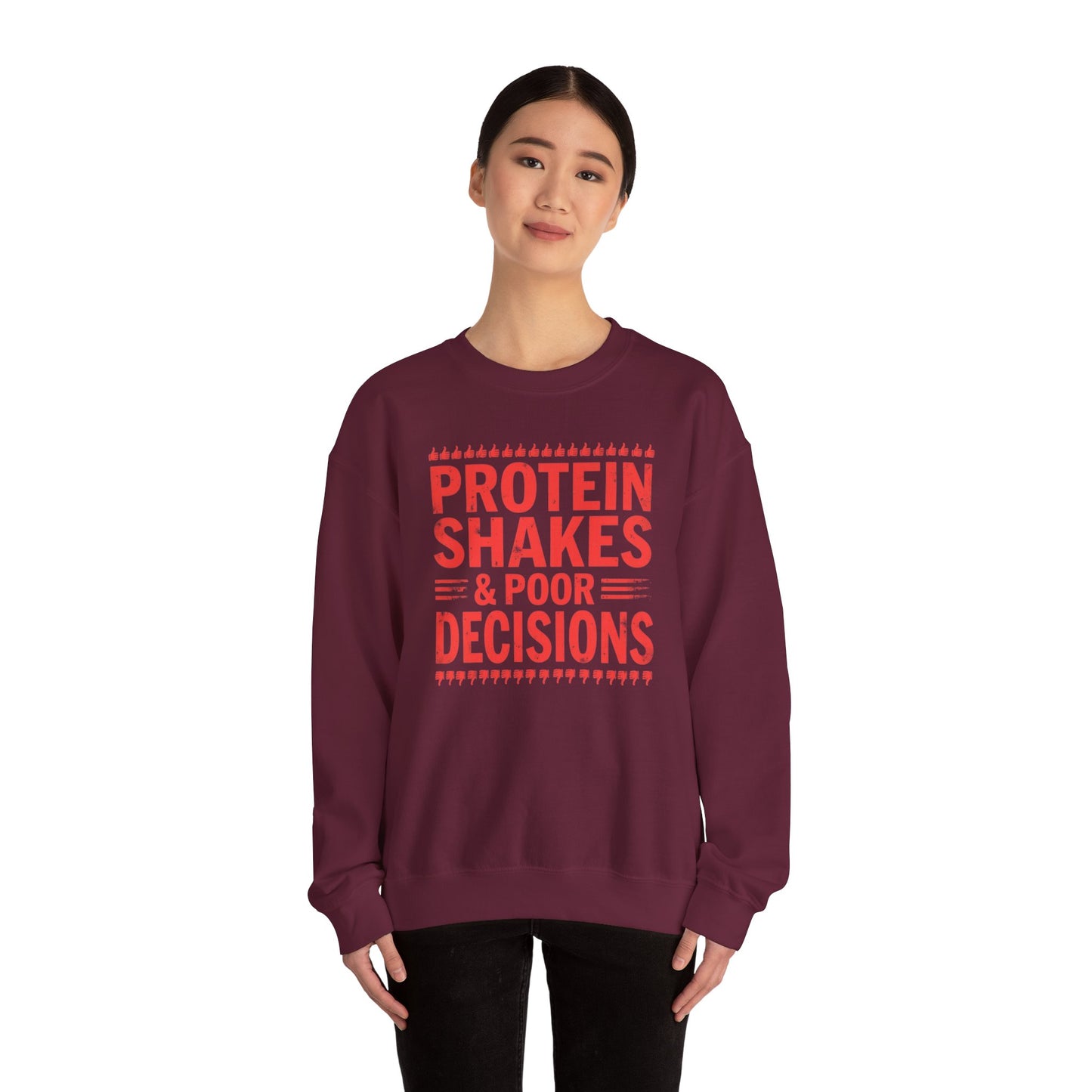 Protein Shakes & Poor Decisions Crewneck Sweatshirt, Funny Gym Sweatshirt, Workout Apparel, Fitness Gift, Casual Wear, Unisex Activewear