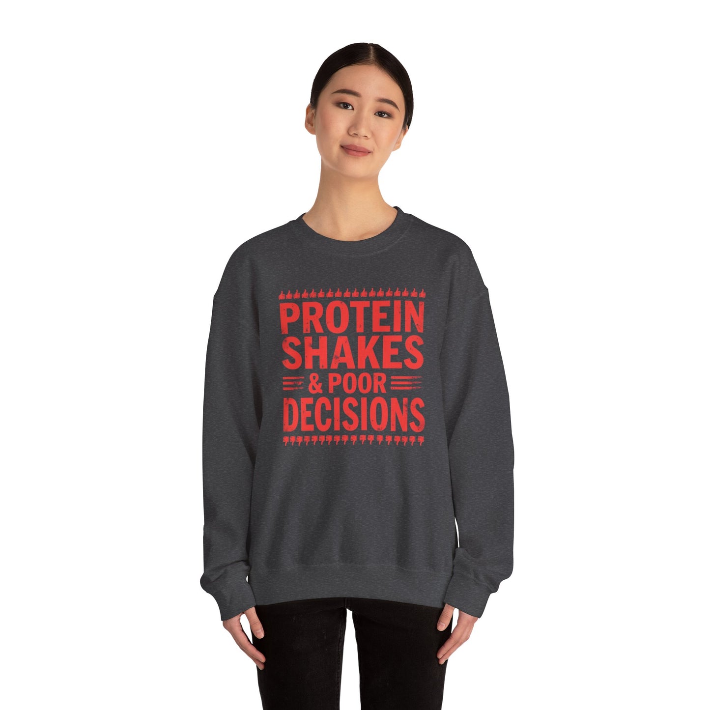 Protein Shakes & Poor Decisions Crewneck Sweatshirt, Funny Gym Sweatshirt, Workout Apparel, Fitness Gift, Casual Wear, Unisex Activewear