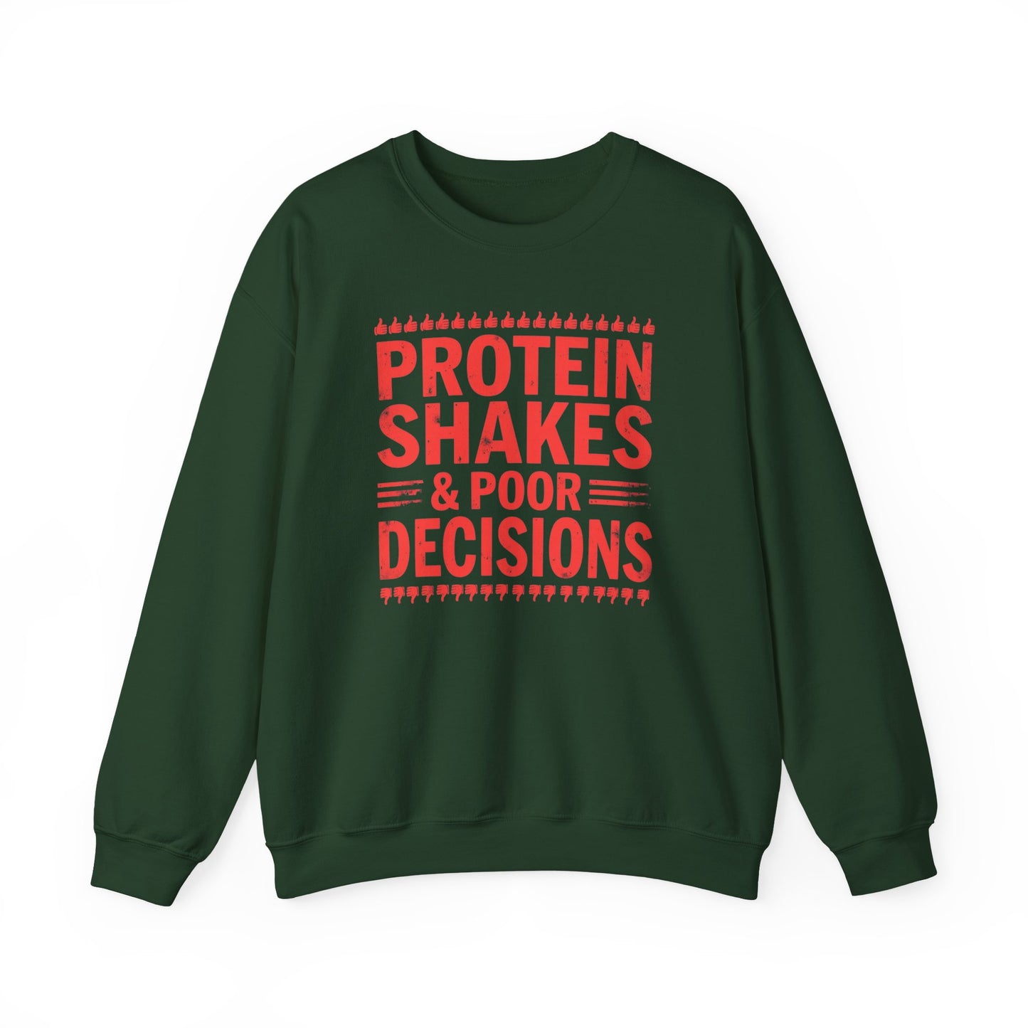Protein Shakes & Poor Decisions Crewneck Sweatshirt, Funny Gym Sweatshirt, Workout Apparel, Fitness Gift, Casual Wear, Unisex Activewear