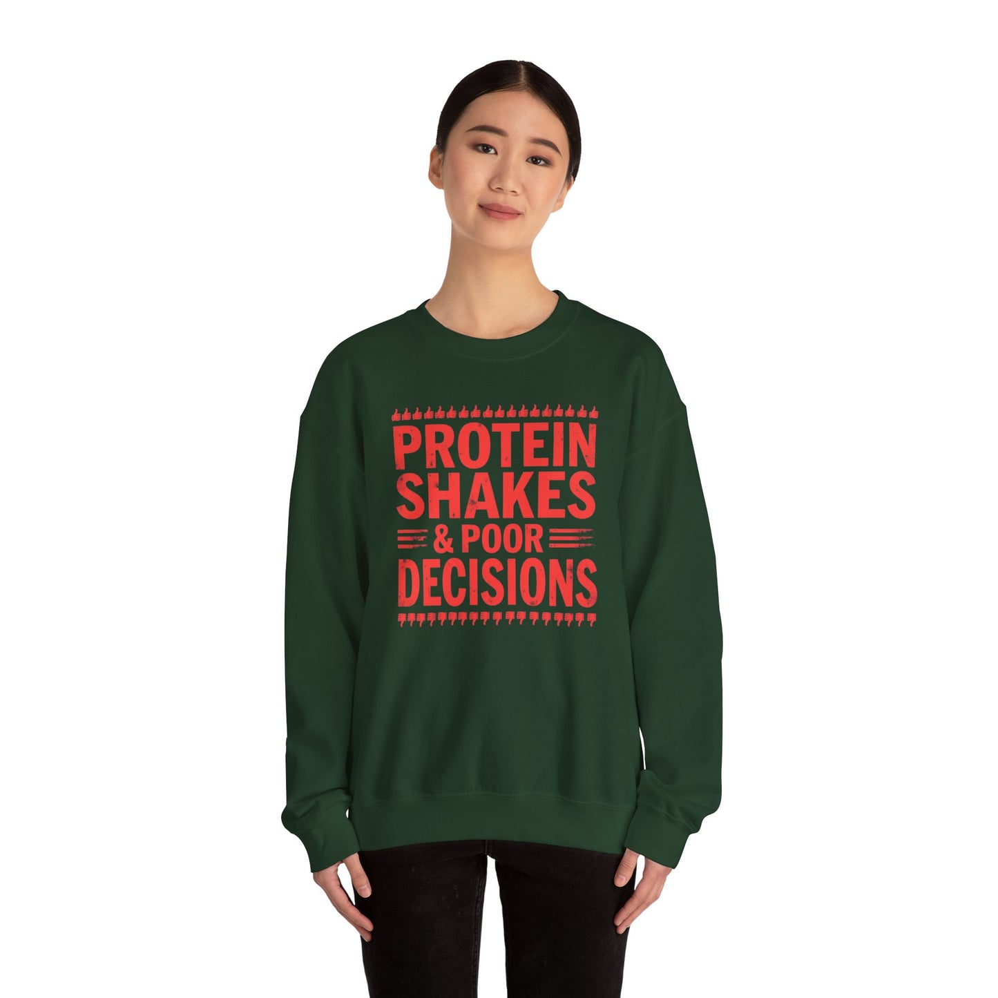 Protein Shakes & Poor Decisions Crewneck Sweatshirt, Funny Gym Sweatshirt, Workout Apparel, Fitness Gift, Casual Wear, Unisex Activewear