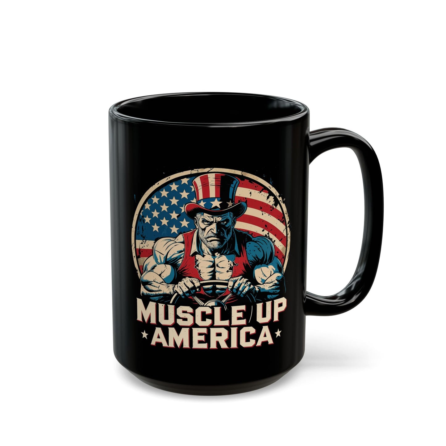 Patriotic Muscle Up America Mug - 11oz & 15oz Black Coffee Cup