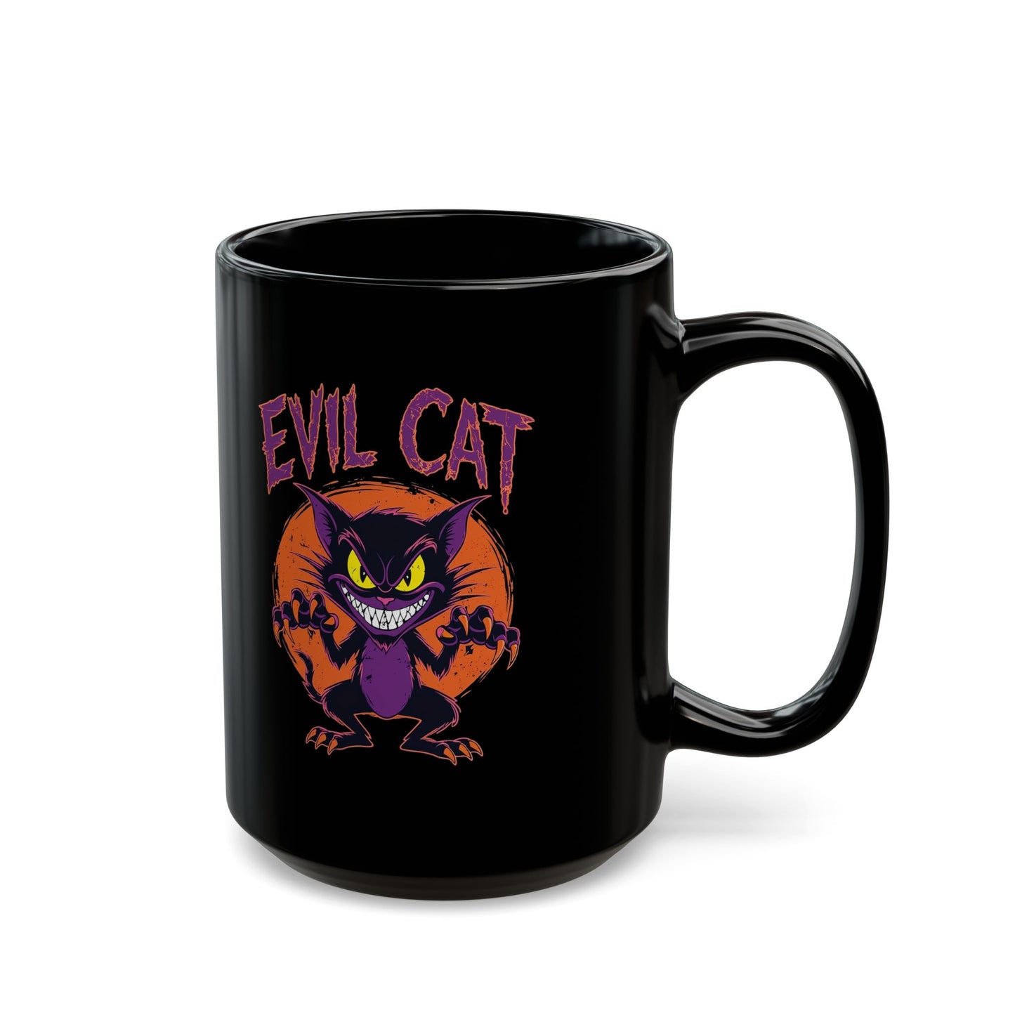 Evil Cat Mug - Black Ceramic Coffee Cup for Cat Lovers, 11oz & 15oz