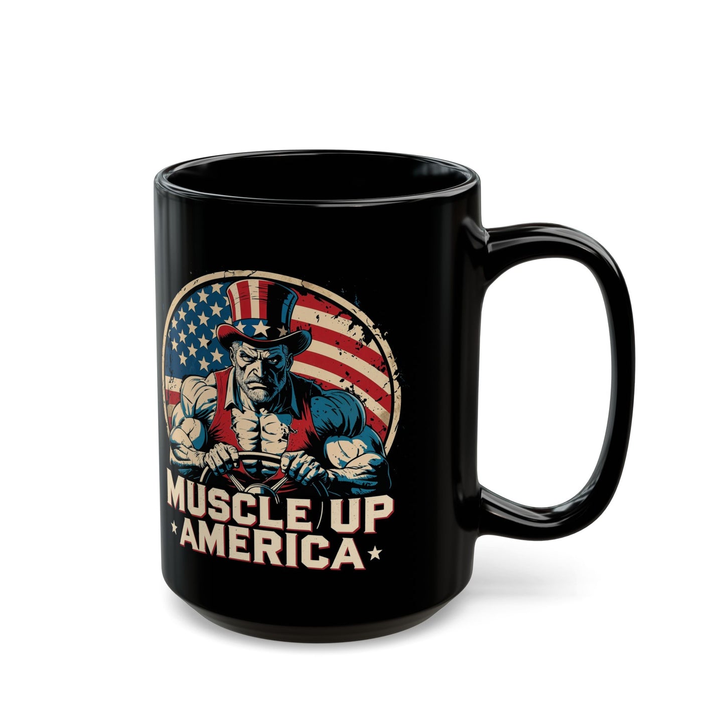 Patriotic Muscle Up America Mug - 11oz & 15oz Black Coffee Cup