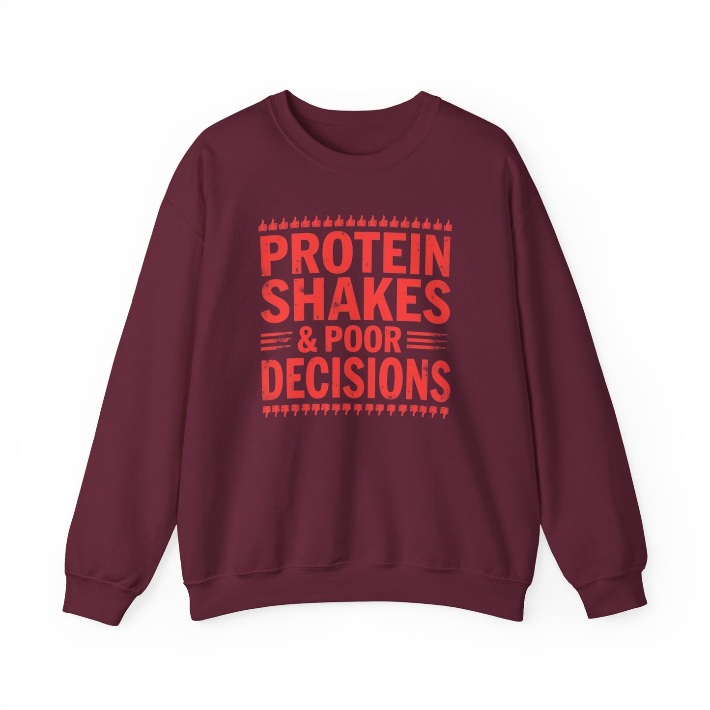 Protein Shakes & Poor Decisions Crewneck Sweatshirt, Funny Gym Sweatshirt, Workout Apparel, Fitness Gift, Casual Wear, Unisex Activewear