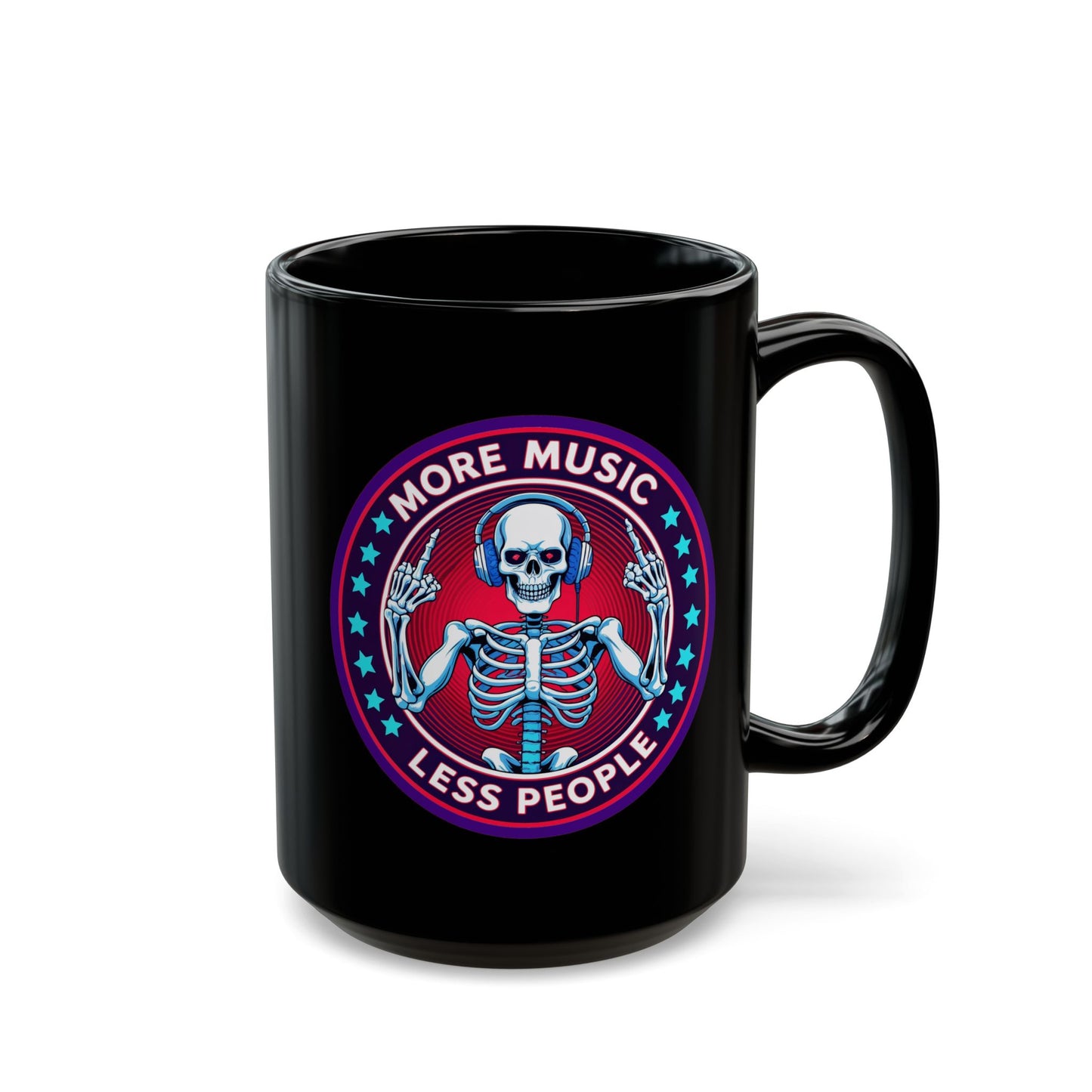 More Music Less People Black Mug - 11oz & 15oz Coffee Cup for Music Lovers