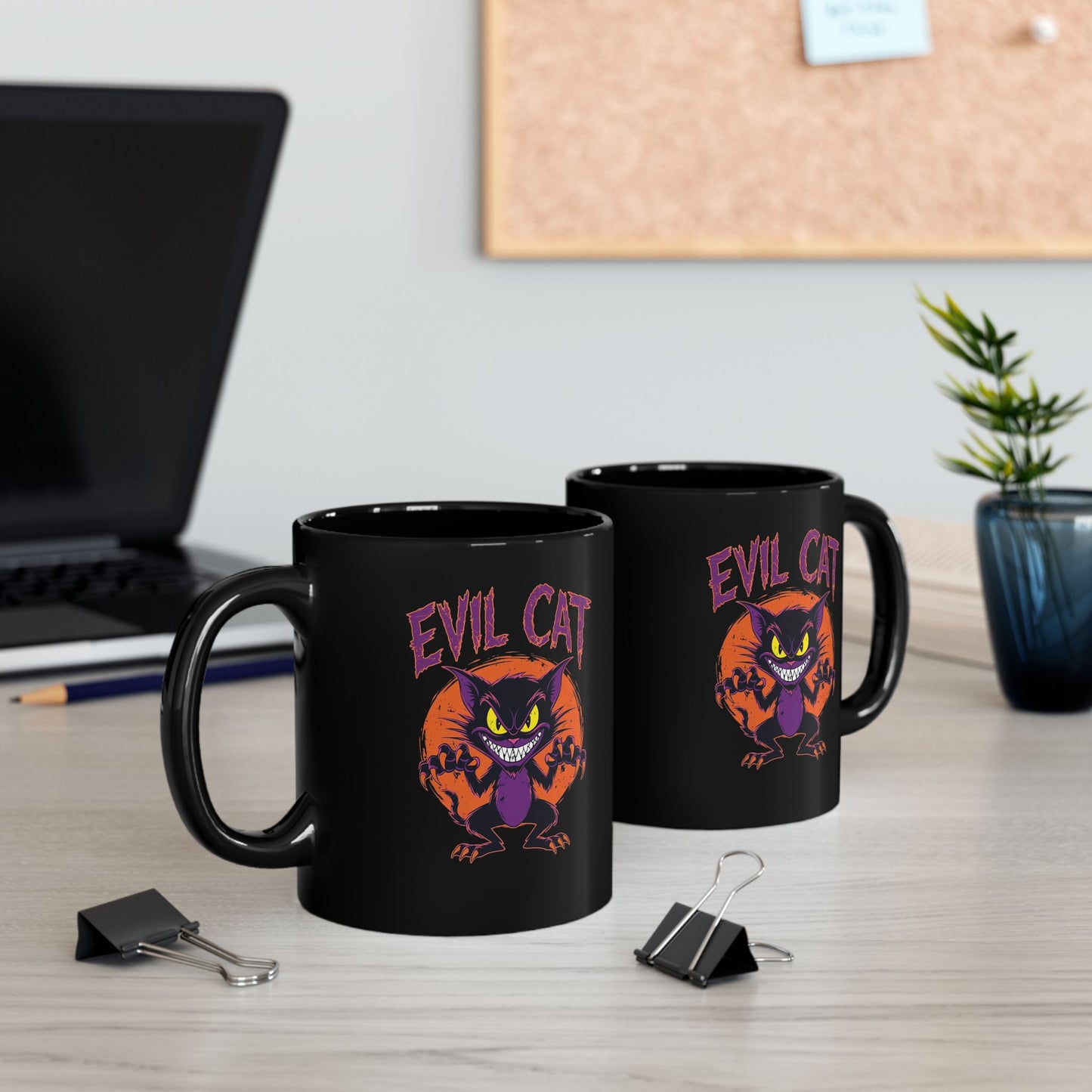 Evil Cat Mug - Black Ceramic Coffee Cup for Cat Lovers, 11oz & 15oz