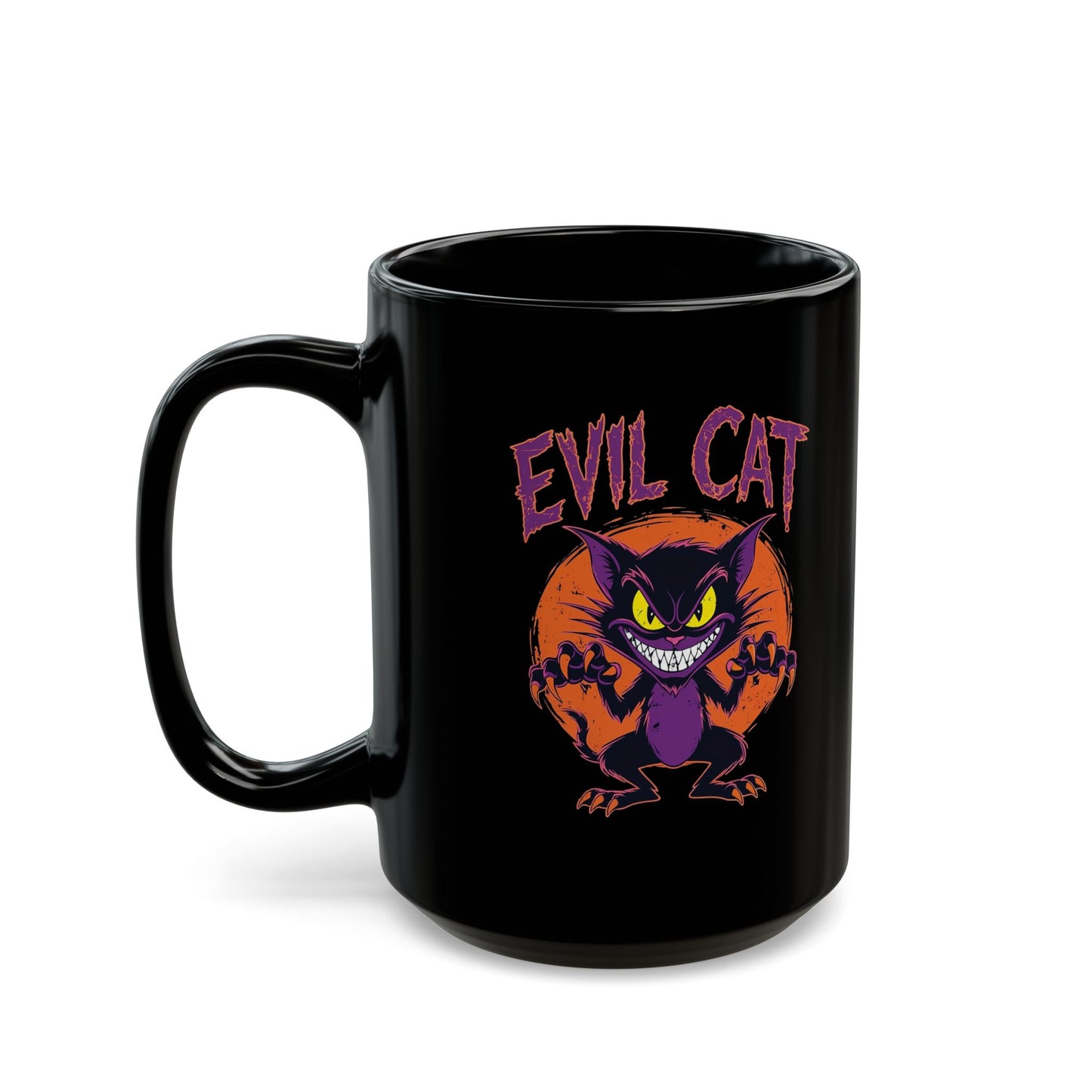 Evil Cat Mug - Black Ceramic Coffee Cup for Cat Lovers, 11oz & 15oz
