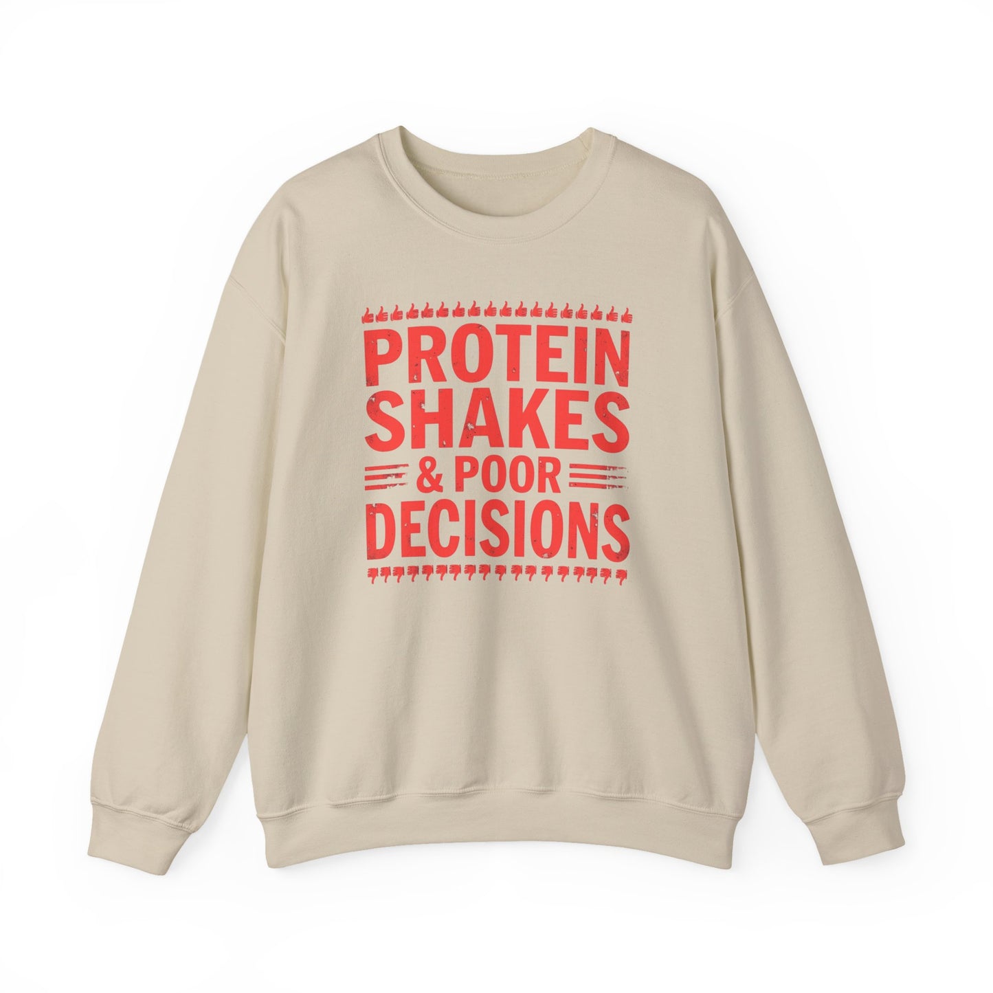 Protein Shakes & Poor Decisions Crewneck Sweatshirt, Funny Gym Sweatshirt, Workout Apparel, Fitness Gift, Casual Wear, Unisex Activewear
