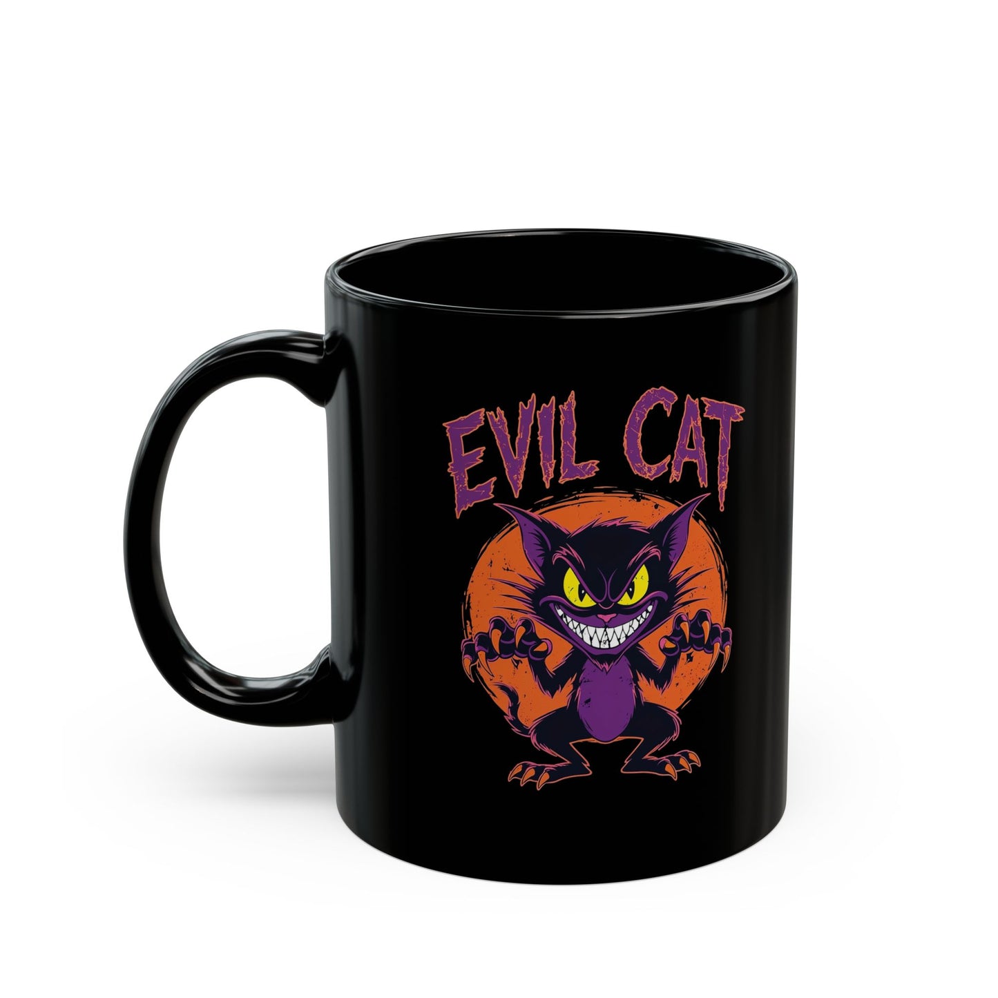 Evil Cat Mug - Black Ceramic Coffee Cup for Cat Lovers, 11oz & 15oz