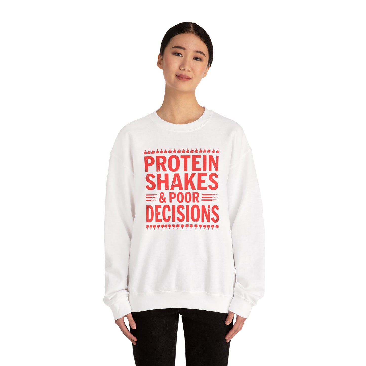Protein Shakes & Poor Decisions Crewneck Sweatshirt, Funny Gym Sweatshirt, Workout Apparel, Fitness Gift, Casual Wear, Unisex Activewear